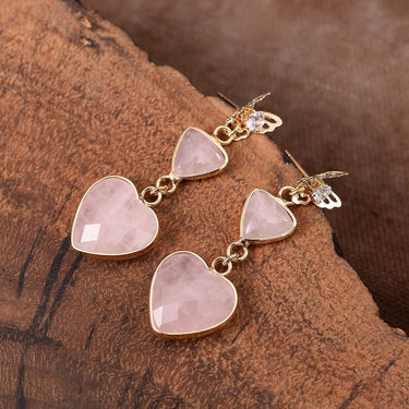 Garden Butterfly Heart Rose Quartz Drop Earrings-Your Soul Place